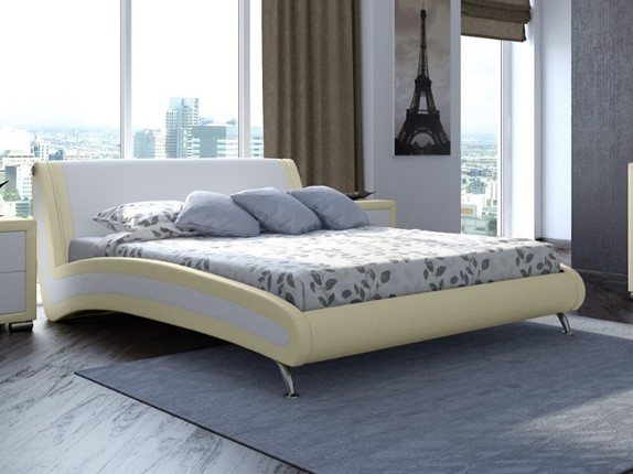 Кровать Corso-2 160х200, Экокожа (Кремовый с белым) в Элисте - изображение