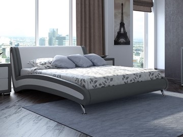 Кровать двуспальная Corso-2 180х200, Экокожа (Серый с белым) в Элисте