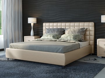 Двуспальная кровать Corso-3 140x200, Экокожа (Бежевый перламутр) в Элисте