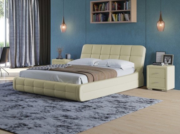 Кровать Corso-6 140x200, Экокожа (Кремовый) в Элисте - изображение