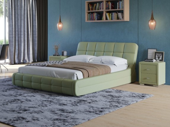 Кровать двуспальная Corso-6 140x200, Экокожа (Олива) в Элисте - изображение