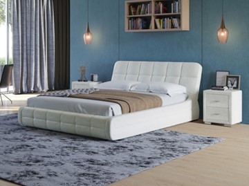 Кровать двуспальная Corso-6 200х200, Экокожа (Кайман белый) в Элисте