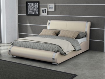 Двуспальная кровать Corso-8 160x200, Экокожа (Бежевый перламутр) в Элисте