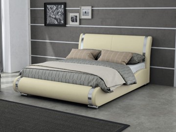 Двуспальная кровать Corso-8 200x200, Экокожа (Кремовый) в Элисте - предосмотр