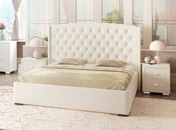 Двуспальная кровать Dario Slim lite 160x200, Экокожа (Белый) в Элисте