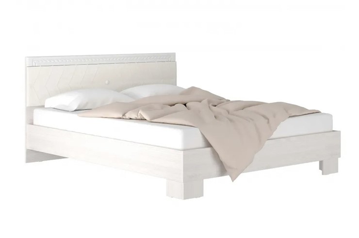 Кровать Гертруда, М8, 160х200 Экокожа с пуговицами без основания, белая лиственница/ясень жемчужный в Элисте - изображение 1