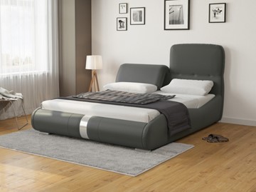 Кровать 2-спальная Лукка 140х200, Экокожа (Темно-серый) в Элисте - предосмотр