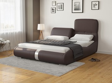 Спальная кровать Лукка 160х200, Экокожа (Коричневый) в Элисте
