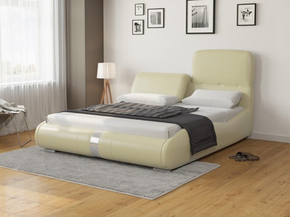 Кровать спальная Лукка 160х200, Экокожа (Кремовый) в Элисте - изображение