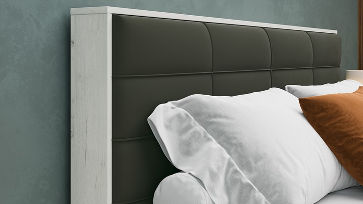 Кровать спальная с подъемным механизмом Агата тип 1 (Дуб крафт белый, Велюр Серый) в Элисте - изображение 3