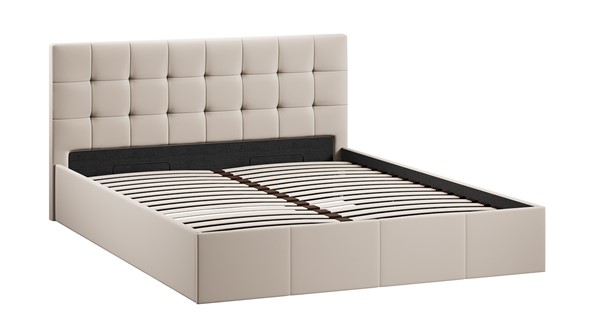 Кровать 2-спальная с подъемным механизмом Эмма с заглушиной (Велюр Confetti Cream) в Элисте - изображение
