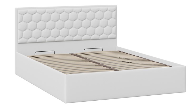 Кровать 2-х спальная с подъемным механизмом Порто (Экокожа белая Polo) без заглушины в Элисте - изображение 1
