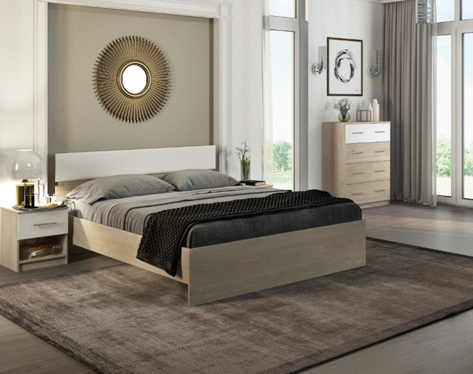 Спальная кровать Светлана 1600, белый/дуб сонома в Элисте - изображение 1