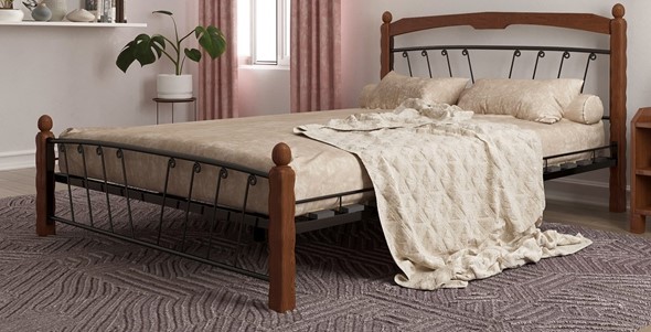 Кровать спальная Муза 1, 1600, черный/махагон в Элисте - изображение