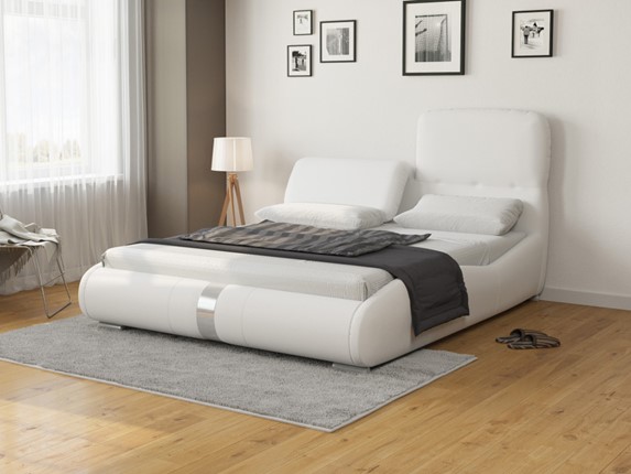 Кровать двуспальная Лукка 160х200, Экокожа (Белый) в Элисте - изображение