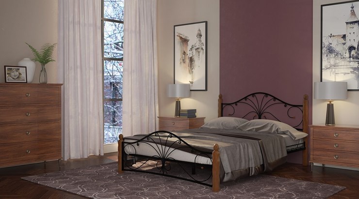 Кровать двуспальная Фортуна 1, 1600, черный/махагон в Элисте - изображение 1