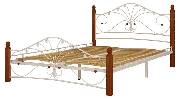 Кровать 1.5-спальная Фортуна 1, 1200, белый/махагон в Элисте - изображение 1