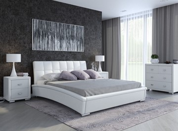 Кровать Corso-1L 200x200, Экокожа (Белый) в Элисте