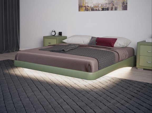 Парящая кровать 160х200, Экокожа (Олива) в Элисте - изображение