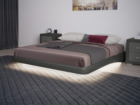 Парящая кровать 180х200, Экокожа (Темно-серый) в Элисте - изображение