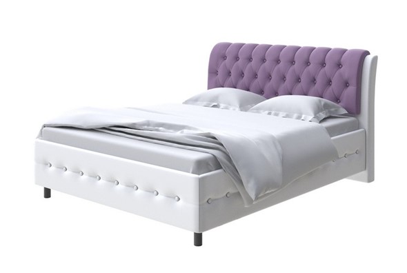 Полутороспальная кровать Como (Veda) 4 140х200, Экокожа (Белый/Слива) в Элисте - изображение