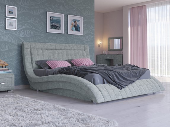 Двуспальная кровать с механизмом Атлантико 140x200, Флок (Бентлей Дымчатый) в Элисте - изображение