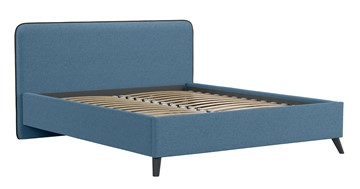 Кровать с механизмом 2-спальная Миа, 160 Bravo blue (светло-синий) / кант Лайт 10 Велюр (коричневый) + кроватное дно в Элисте - предосмотр 1