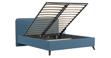 Кровать с механизмом 2-спальная Миа, 160 Bravo blue (светло-синий) / кант Лайт 10 Велюр (коричневый) + кроватное дно в Элисте - предосмотр 2