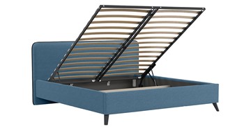 Кровать с механизмом двуспальная Миа, 180 Bravo blue (светло-синий) / кант Лайт 10 Велюр (коричневый) + кроватное дно в Элисте - предосмотр 2