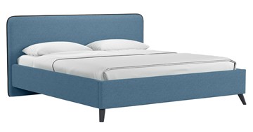 Кровать с механизмом двуспальная Миа, 180 Bravo blue (светло-синий) / кант Лайт 10 Велюр (коричневый) + кроватное дно в Элисте - предосмотр