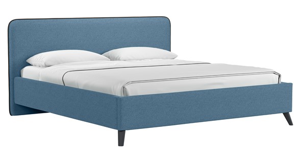 Кровать с механизмом двуспальная Миа, 180 Bravo blue (светло-синий) / кант Лайт 10 Велюр (коричневый) + кроватное дно в Элисте - изображение