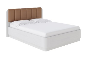 Двуспальная кровать с механизмом Wood Home 2 160х200, Экокожа (Белая эмаль (сосна) с брашированием/Бронзовый перламутр (5069)) в Элисте