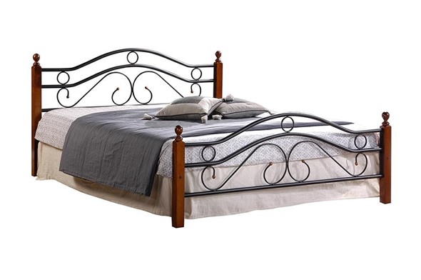 Кровать с основанием AT-803 дерево гевея/металл, 160*200 см (middle bed), красный дуб/черный в Элисте - изображение