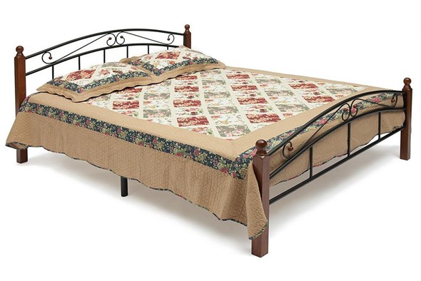 Кровать с основанием AT-8077 дерево гевея/металл, 160*200 см (middle bed), красный дуб/черный в Элисте - изображение