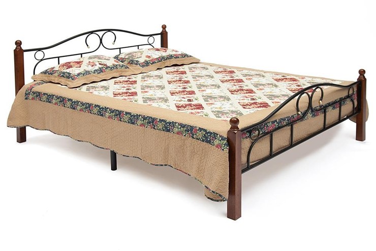 Кровать с основанием AT-808 дерево гевея/металл, 160*200 см (Queen bed), красный дуб/черный в Элисте - изображение 1
