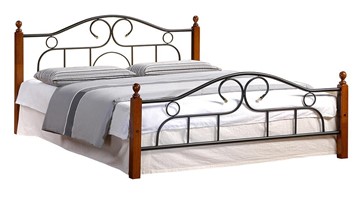 Кровать с основанием AT-808 дерево гевея/металл, 160*200 см (Queen bed), красный дуб/черный в Элисте - предосмотр