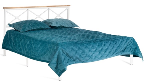 Кровать с основанием Iris (mod.9311) дерево гевея/металл, 160*200 см (Queen bed), Белый (White) в Элисте - изображение