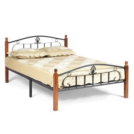 Кровать с основанием РУМБА (AT-203)/ RUMBA дерево гевея/металл, 120*200 см (middle bed), красный дуб/черный в Элисте - изображение