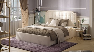 Кровать в спальню Анабель Тип 1 (Замша светло-бежевая) в Элисте - предосмотр 3