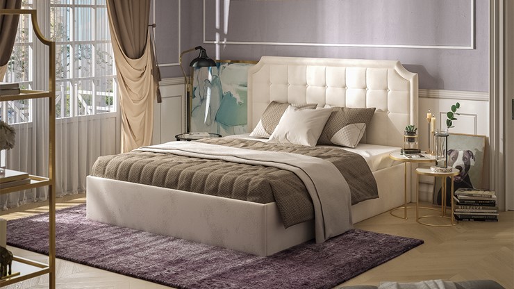 Кровать в спальню Анабель Тип 1 (Замша светло-бежевая) в Элисте - изображение 3