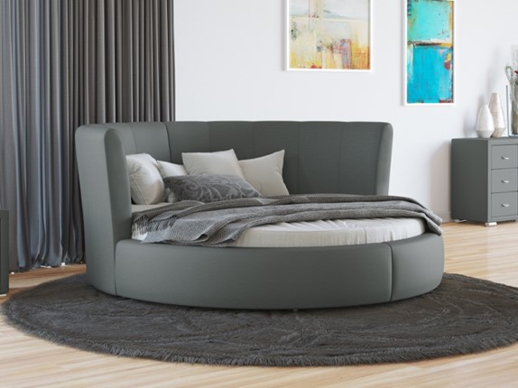 Круглая кровать Luna 200х200, Экокожа (Серый) в Элисте - изображение
