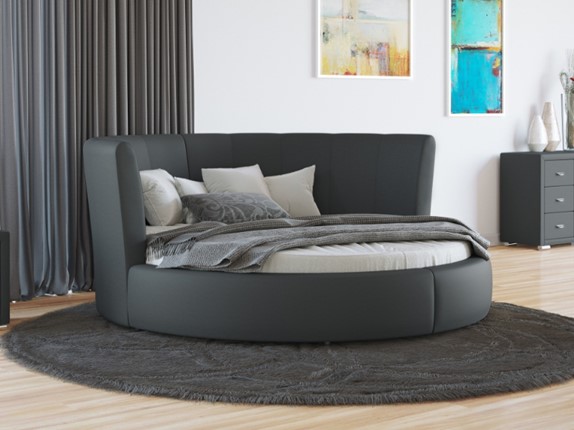 Круглая кровать Luna 200х200, Экокожа (Темно-серый) в Элисте - изображение