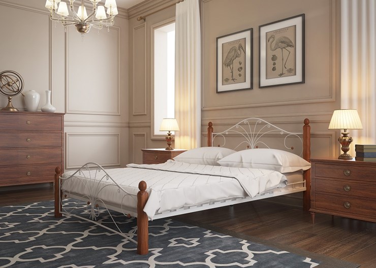 Кровать в спальню Фортуна 1, 1600, белый/махагон в Элисте - изображение 2