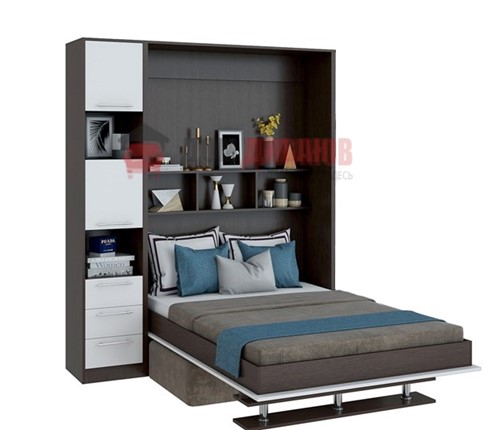 Кровать-шкаф с диваном Бела 1, с полкой ножкой с 1 пеналом, 1600х2000, венге/белый в Элисте - изображение