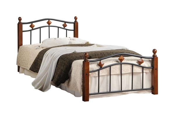 Кровать 1-спальная AT-126 дерево гевея/металл, 90*200 см (Single bed), красный дуб/черный в Элисте - изображение