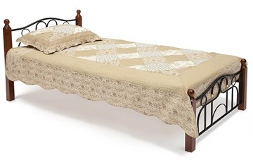 Кровать 1-спальная AT-808 дерево гевея/металл, 90*200 см (Single bed), красный дуб/черный в Элисте - предосмотр