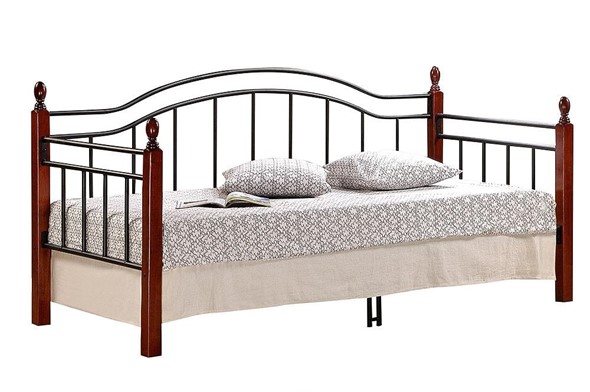 Кровать односпальная LANDLER дерево гевея/металл, 90*200 см (Day bed), красный дуб/черный в Элисте - изображение