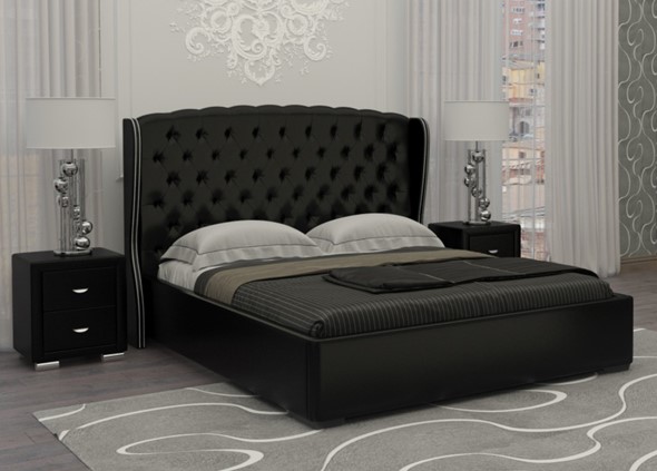 Кровать двуспальная Dario Grace 140x200, Экокожа (Черный) в Элисте - изображение