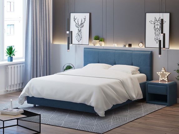 Кровать в спальню Lino 140х200, Велюр (Monopoly Прованский синий (792)) в Элисте - изображение
