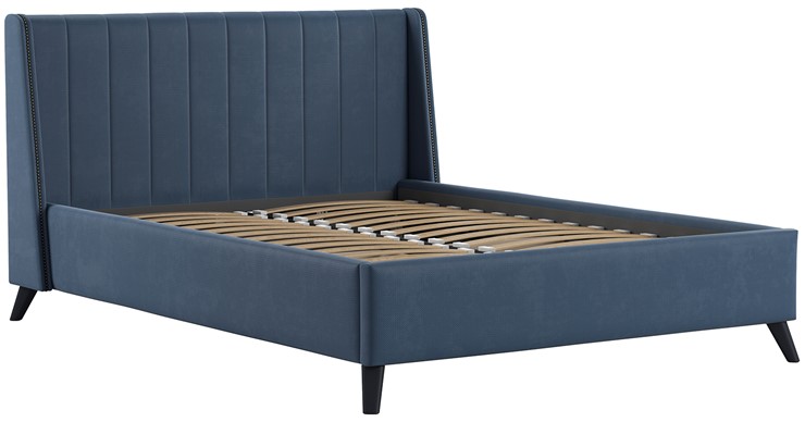 Кровать 1.5-спальная Мелисса 140, арт. Тори 83 велюр (серо-синий) + кроватное дно в Элисте - изображение 2